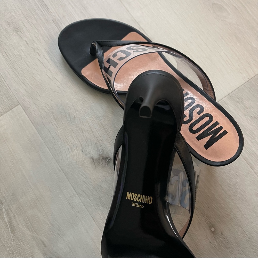Moschino Logo Vinyl & Leather Sandal size 39.5 (US 9) - Picture 4 of 4